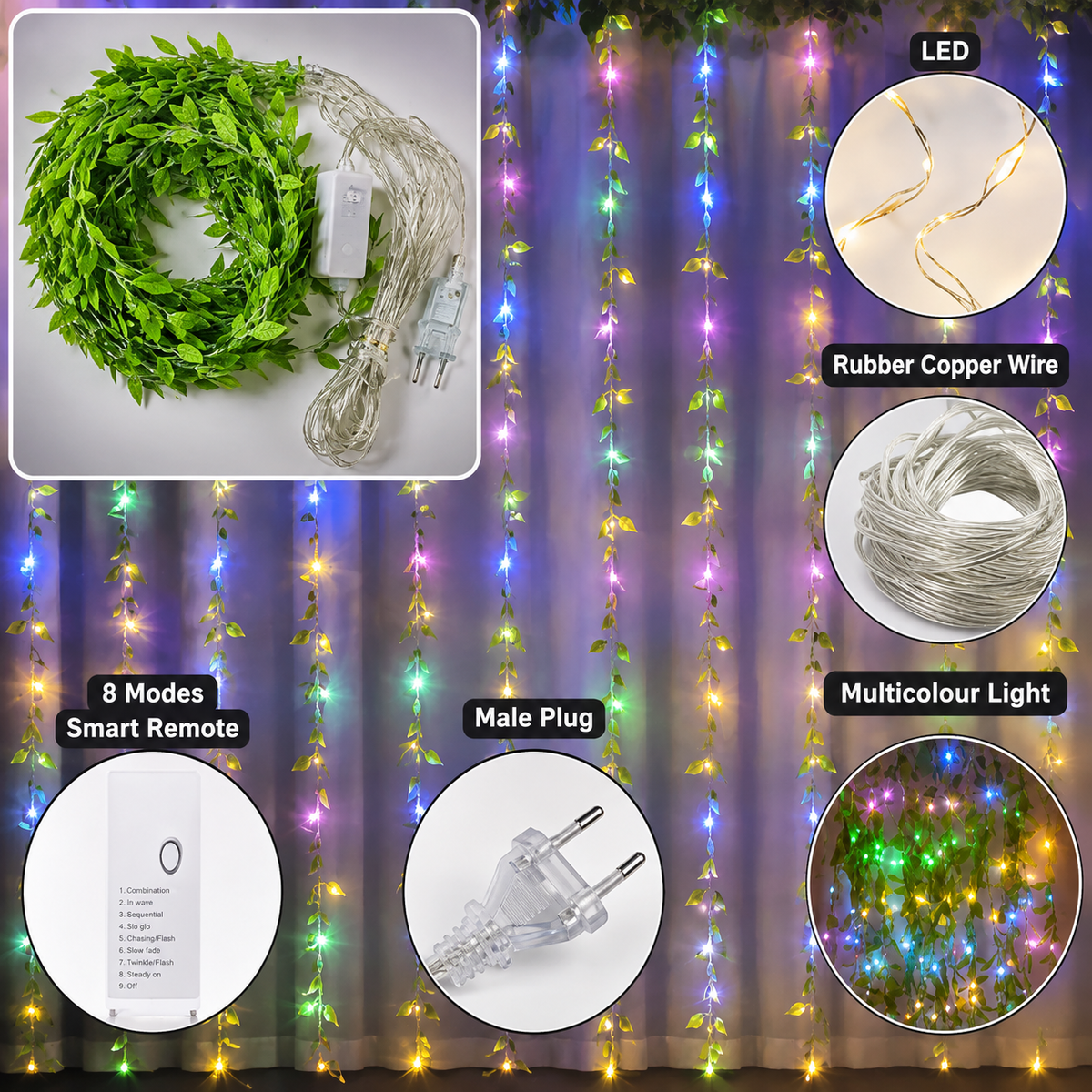🌿JOYAL Artificial Vines Curtain Lights | Warm White LED Willow Leaf Lights for Home & Party Decoration✨
